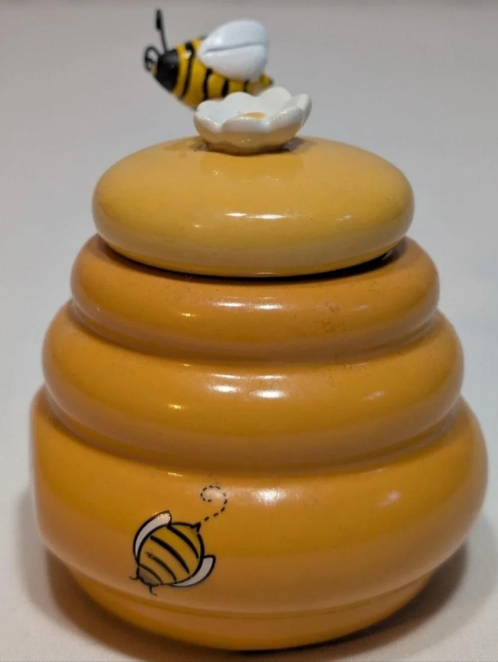 Honey Miel Lidded Beehive Pot Jar w/Bumble Bee Honey Dipper Cottagcore Farmhouse